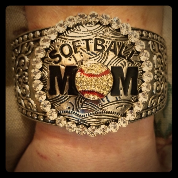 KerriLand Jewelry - Etched silver & rhinestone softball mom bracelet